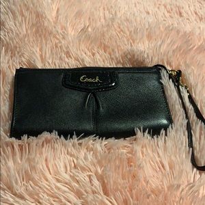 Authentic black leather Coach wristlet